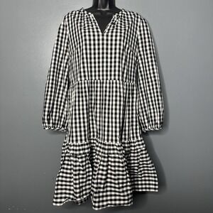 J Crew Long Sleeve Gingham Maxi Dress Tiered Ruffle Cottage Peasant